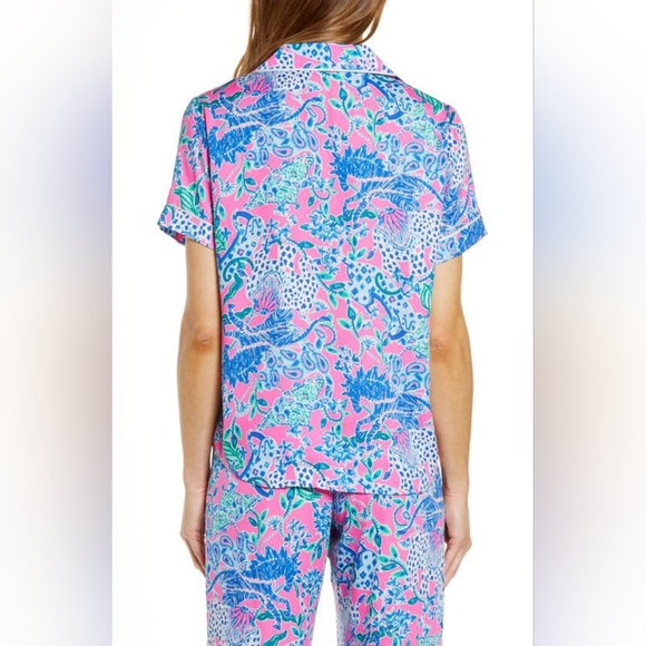 Lily Pulitzer Pajama Woven Short Sleeve Top Untamed Hearts Size S NEW - Picture 5 of 9